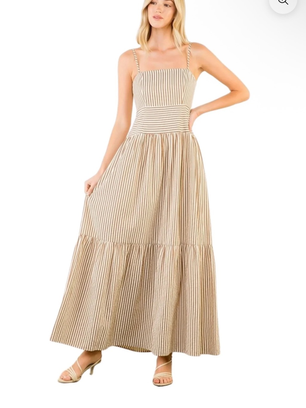 THML THIN STRAP STRIPED TEXTURED TIERED DRESS